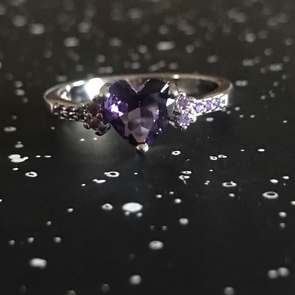 Heart-Shaped Purple Amethyst Sterling Silver Ring